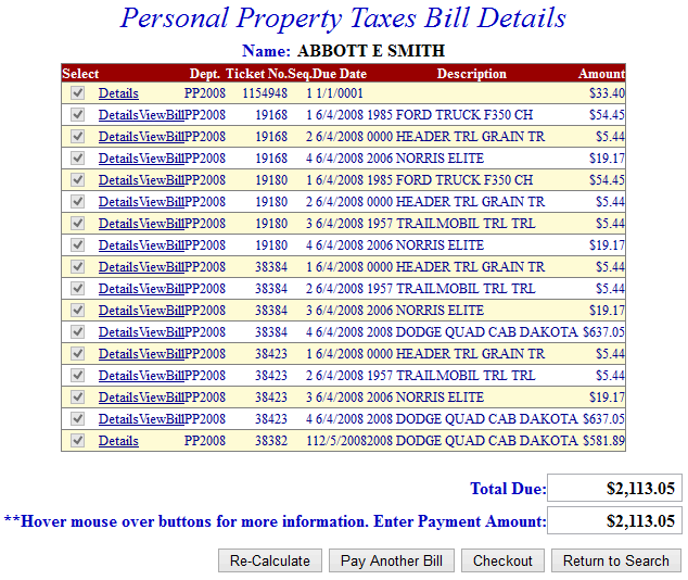 Total bill example screen