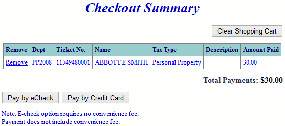 Checkout screen example